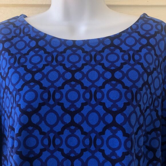 Talbot’s Midi Dress Royal Blue & Black Geo Design Contrasting Trim Sz Medium - Picture 3 of 16